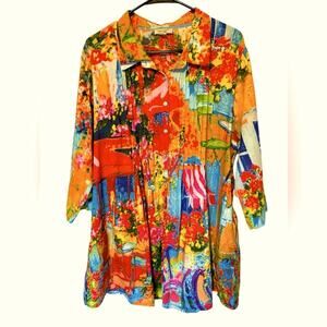 Orientique Naturally Australia Organic cotton abstract print tunic top. Size XL